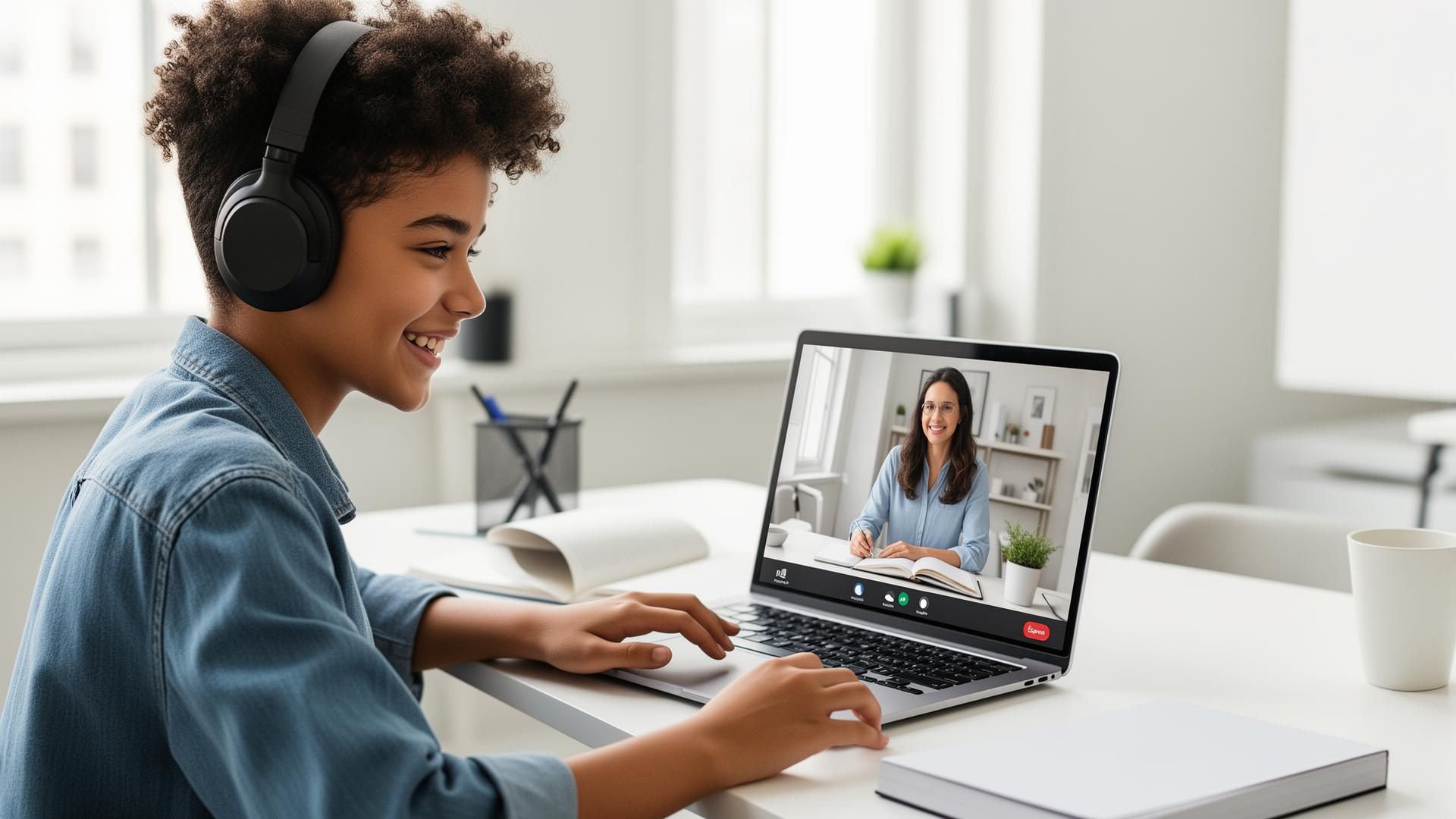 Estudante aprendendo inglês online